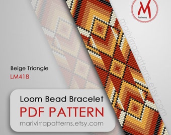 Patrón de telar triangular beige para pulsera - Inspiración nativa, puntada de idea étnica, miyuki delica tamaño 11/0 - Descarga instantánea en PDF #LM418
