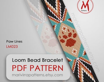 Paw Lines Loom bead pattern for bracelet - wild inspired, wolf easy loomed, native modern style, beads 11/0 size - PDF instant download