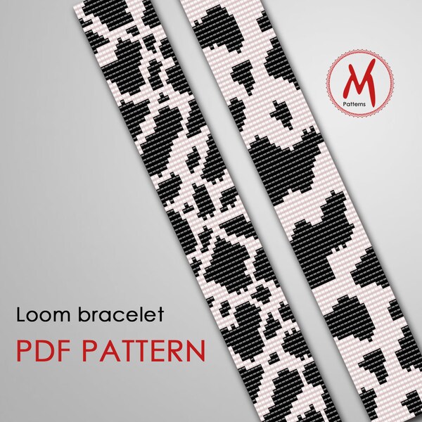 Motifs de perles Cow Print Loom pour bracelets - motif noir et blanc, sud-ouest, perle de rocaille miyuki delica taille 11/0 - Téléchargement instantané PDF