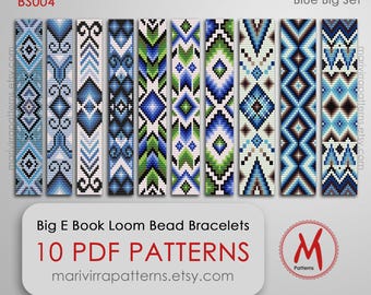 Patrones de cuentas para pulseras en telar Big Set de Blue Big Loom: juego de 10 patrones, libro grande estilo suroeste, cuentas tamaño 11/0 - Descarga instantánea en PDF #BS004