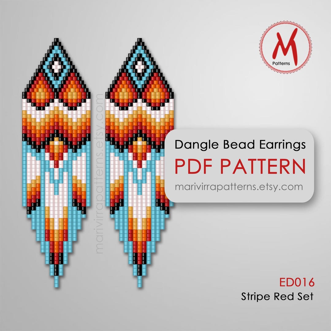 Stripe Red Bead Pattern for Dangle Long Earring - Native Inspired Red ...