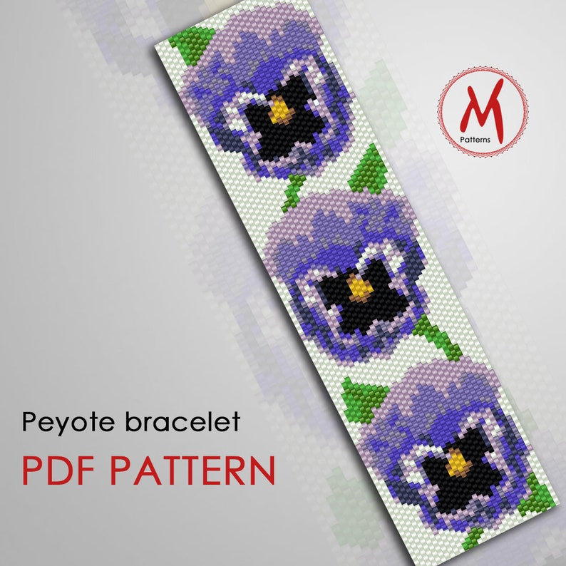 Pansy flower Peyote bead pattern for bracelet Purple floral Etsy