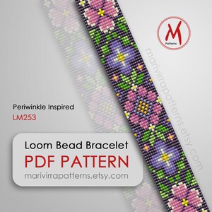 Periwinkle Inspired Loom bead pattern for bracelet - Square Ornament, floral inspired, miyuki bead 11/0 size - PDF instant download #LM253