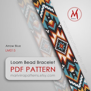 Pärlmönster med pilblå vävstol för armband - Inspirerat av infödda, vävstolsarmband, modernt enkelt mönster, pärlor storlek 11/0 - PDF-nedladdning #LM015