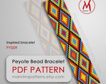 Inspired bracelet Peyote bead pattern for bracelet - Embroidery inspired jewelry, southwest, miyuki delica beads 11/0 - PDF instant download