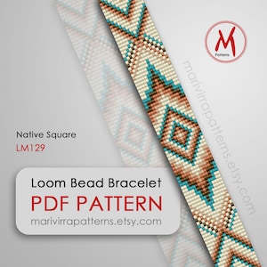 Native Square Loom bead pattern for bracelet - Native inspired, brown weatern, loomed pattern, miyuki bead 11/0, PDF instant download #LM129