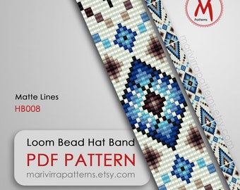 Matte Lines Loom bead pattern for hat band - Loomed stitch, native inspired style, bands ideas, beads 11/0 size - PDF instant download #HB