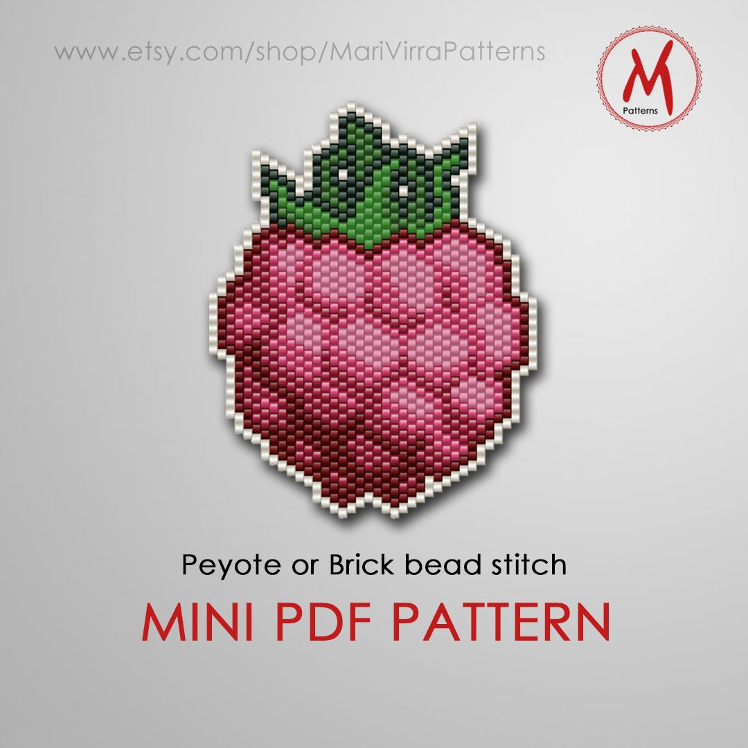 Beaded Raspberry Pattern Raspberry Pink Peyote Bead Pattern for Earrings or Brooch Pin Mini ...