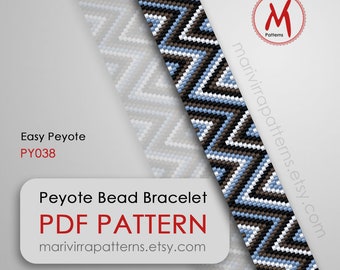 Easy Peyote stitch bead pattern for bracelet - Odd Count, One Drop, blue lines, for beginners, seed beads 11/0 size - PDF instant download