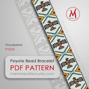 Thunderbird Peyote bead pattern for bracelet - Native inspired, embroidery bird, Wide Odd Count pattern, hat band idea, PDF instant download