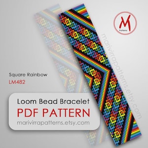 Square Rainbow Loom bead pattern for bracelet, Rainbow pattern, loom beadwork, beaded miyuki delica beads 11/0 - PDF instant download #LM482