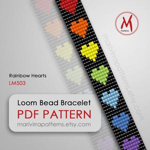 Può includere: Modello di braccialetto con perline a telaio a forma di cuore arcobaleno, download PDF. LM503. marivirrapatterns.etsy.com