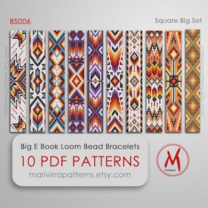 Square Big Set Loom bead patterns for bracelets, 10 patterns, loomed big, native inspired, beads 11/0 size - PDF instant download #BS006