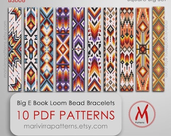 Square Big Set Loom bead patterns for bracelets, 10 patterns, loomed big, native inspired, beads 11/0 size - PDF instant download #BS006