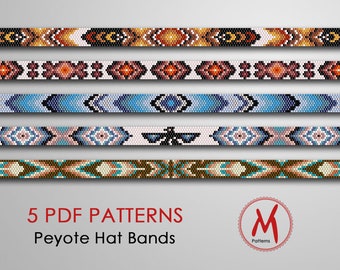 15 in Long Lenght Peyote bead patterns for hat bands, native inspired, indian thunderbird style, seed beads size 11/0 - PDF instant download