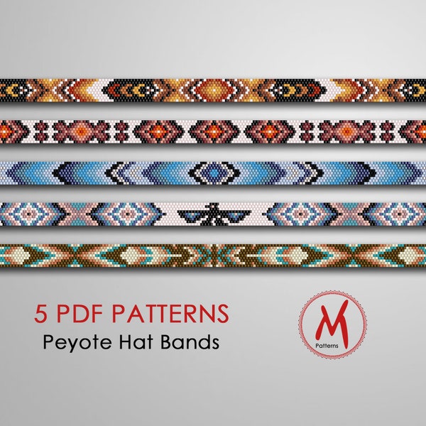 15 in Long Lenght Peyote bead patterns for hat bands, native inspired, indian thunderbird style, seed beads size 11/0 - PDF instant download