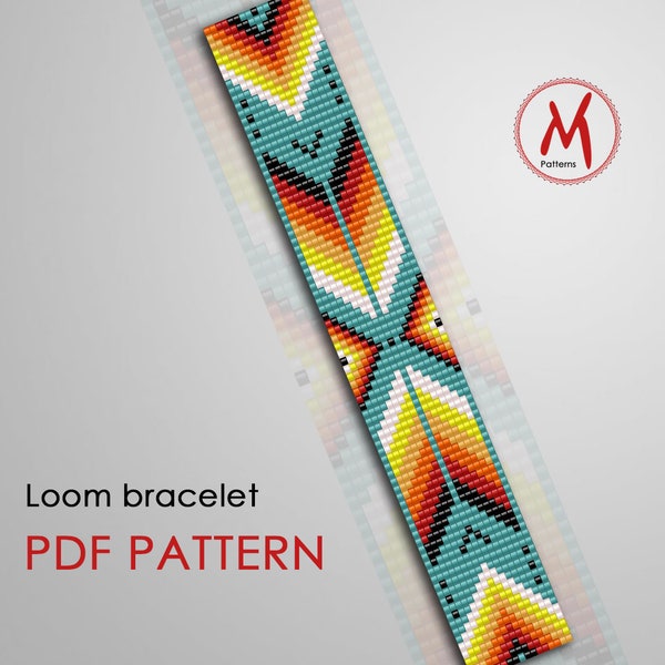 Traditional Indian Loom bead pattern for bracelet - Turquoise western pattern, native american inspired, miyuki 11/0 - PDF instant download