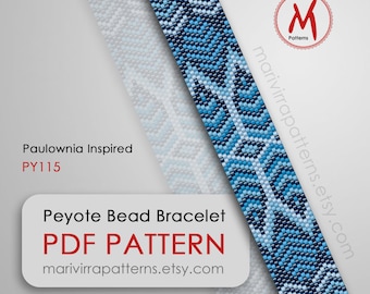 Paulownia Inspired Peyote bead pattern for bracelet, Blue color, native inspired, even count, miyuki beads 11/0, PDF instant download #PY115