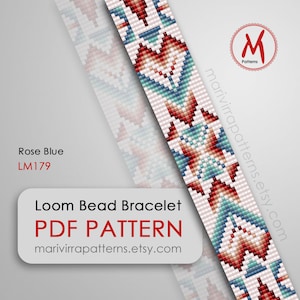 Rose Blue bead pattern for bracelet - native inspired, loomed bracelet, hat band idea, beads miyuki 11/0 size - PDF instant download #LM179