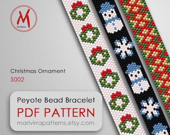 Christmas Ornament Set of 3 peyote patterns - Xmas snow Jewelry, New Year, easy patterns, miyuki beads 11/0 size, PDF instant download #S002