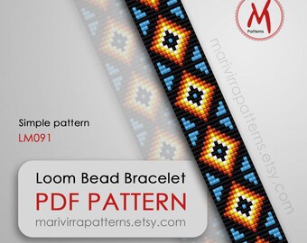 Patrón de cuentas de patrón simple para pulsera - patrón de estilo de pulsera telar de inspiración nativa, tamaño de cuentas de semillas 11/0 - Descarga instantánea en PDF #LM091