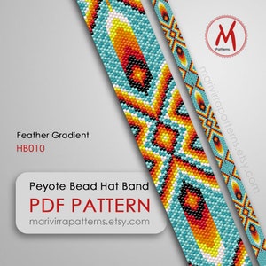 Feather Gradient Peyote bead pattern for hat band - Even Count, native west inspired, miyuki beads 11/0 size - PDF instant download #HB010