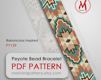 Ranunculus Inspired Peyote bead pattern for bracelet, native inspired style western modern idea, bead 11/0 size, PDF instant download #PY129