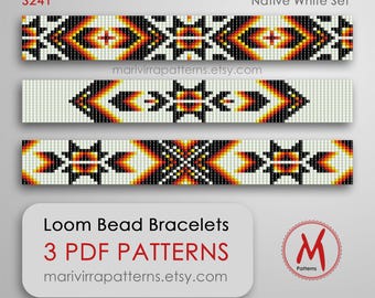 Native Set Loom bead patterns for bracelets - Set of 3 pattern, native inspired, southwest colors bead 11/0 size, PDF instant download #S241