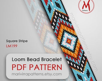 Square Stripe Loom bead pattern for bracelet - Ethnic Aztec, native inspired patterns, miyuki beads 11/0 size - PDF instant download #LM199