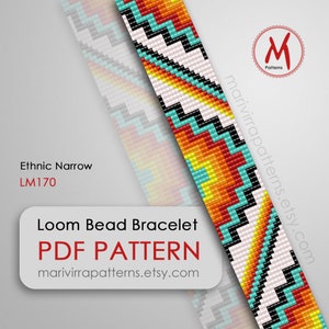 Ethnic Narrow Loom pattern for bracelet - Native inspired, band idea geometry, miyuki delica 11/0 size bead - PDF instant download #LM170