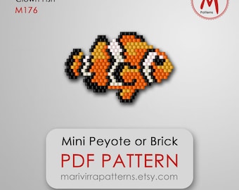 Clown Orange Fish Brick bead pattern for earrings or brooch pin - diy minimalistic sea animal, miyuki beads 11/0 size - PDF download #M176