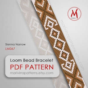 Sienna Narrow Loom bead pattern for bracelet - Native inspired, loomed bracelet, brown  seed beads 11/0 size - PDF instant download #LM067
