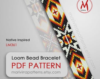Native Inspired Loom bead pattern for bracelet - Hat band idea, aztec geometry, seed beads miyuki 11/0 size - PDF instant download #LM361
