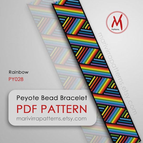 Modèle de perles Rainbow Peyote pour bracelet - Bracelet coloré, bracelet large, Odd Count, perles de graines miyuki delica 11/0 - PDF téléchargement instantané