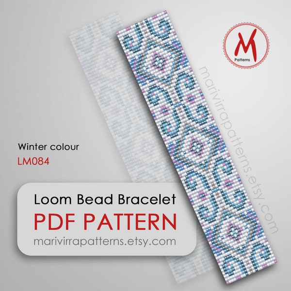 Winter colour Loom bead pattern for bracelet - blue geometric, light ombre, modern geometry, beads 11/0 size - PDF instant download #LM084