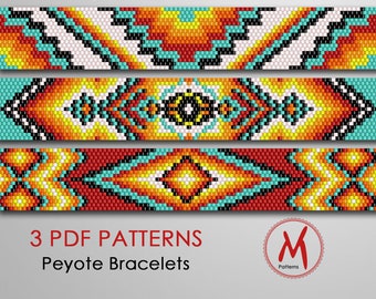 Set di modelli etnici di Peyote per braccialetti - Conteggio dispari, braccialetti turchesi, ispirazione nativa, seme miyuki 11/0 dimensione - download istantaneo PDF