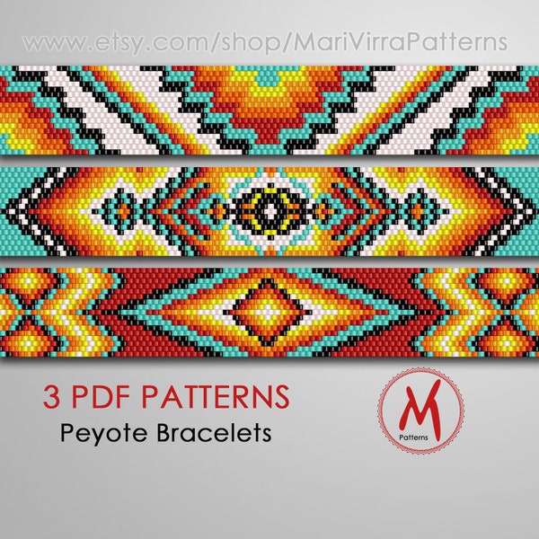 Ethnic Peyote Patterns Set for bracelets - Odd Count, Turquoise bracelets, Native inspired, seed miyuki 11/0 size - PDF instant download