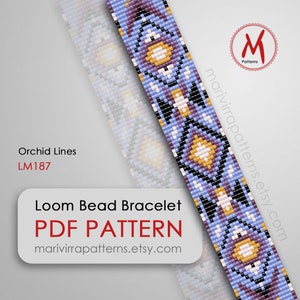 Orchid Lines Loom bead pattern for bracelet - inspired native style, easy loomed, miyuki seed beads 11/0 size - PDF instant download #LM187