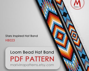 Stars Inspired Loom bead pattern for hat band, south inspired style western band square, miyuki bead 11/0 size, PDF instant download #HB023