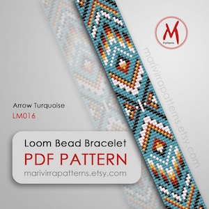 Arrow Turquoise Loom bead pattern for bracelet - Native inspired, loomed modern bracelet, west style, beads 11/0 size - PDF download #LM016