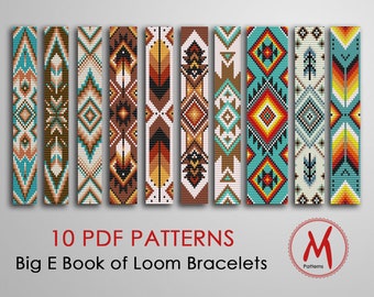 Modèles de perles de métier à tisser d'inspiration indienne pour bracelets - Ensemble de 10 modèles, gros livre de l'ouest tissé, perles de rocaille miyuki 11/0 - Téléchargement instantané PDF