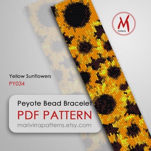 Yellow Sunflowers Peyote bead pattern for bracelet - Floral bracelet, flower, sun, helianthus, delica seed beads 11/0 - PDF instant download