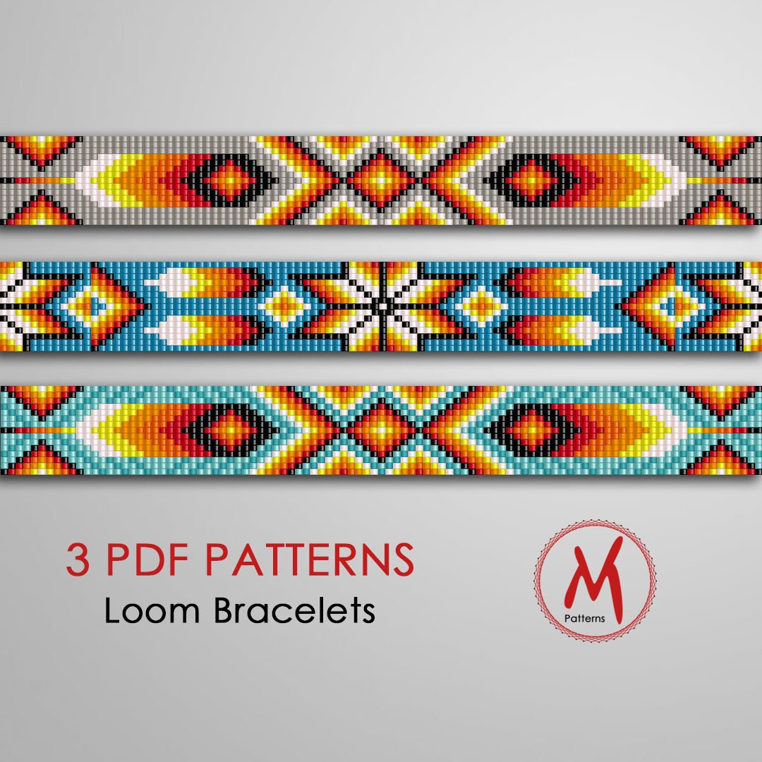Feather Loom Bead Patterns for Bracelets Set of 3 Pattern, Native Inspired,  Feathers American Indian, Beads 11/0 PDF Instant Download 