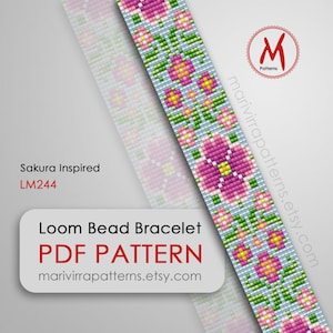 Sakura-inspirerat vävstolspärlmönster för armband, blominspirerat, vävstolspärlor, broderi med miyukipärlor 11/0 PDF direktnedladdning #LM244