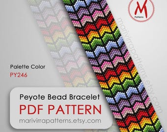 Palette Color Peyote bead pattern for bracelet - Rainbow long bracelet, Odd Count, miyuki delica beads 11/0 - PDF instant download #PY246
