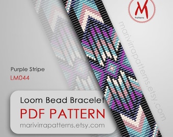 Purple Stripe Loom bead pattern for bracelet - native inspired, blue loomed, modern pattern, miyuki beads 11/0 - PDF instant download #LM044