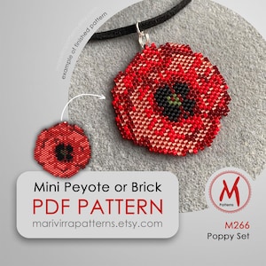 Poppy Peyote bead pattern for earrings - red flower, floral earrings, mini pendant, miyuki delica beads 11/0, - PDF instant download #M266