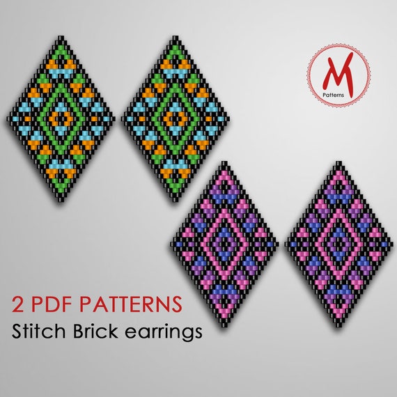 Aztec Ethno Stitch Brick Bead Pattern for Dangle Earrings Native