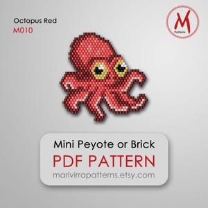 Oktopus Red Brick Perlenmuster für Ohrringe oder Brosche - DIY minimalistisches Meerestier Motiv, Miyuki Perlen Größe 11/0 - PDF Sofort-Download #M010
