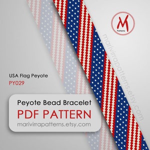 USA Flag peyote bead pattern for bracelet - American Flag, july of 4th, US Independence Day, United States, miyuki beads 11/0 - PDF download